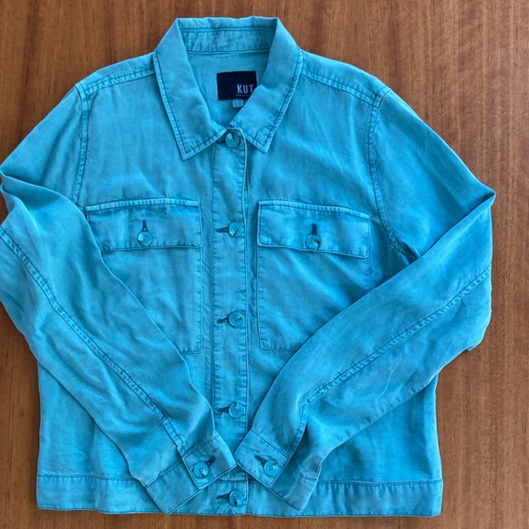 KUT from the Kloth Abigail Jacket Size Large Aqua - Picture 7 of 12